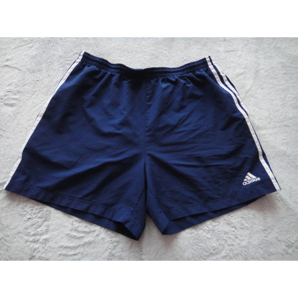 Vintage Y2K Adidas Men's Navy Blue 3 Stripe Athletic Shorts Running Soccer Large